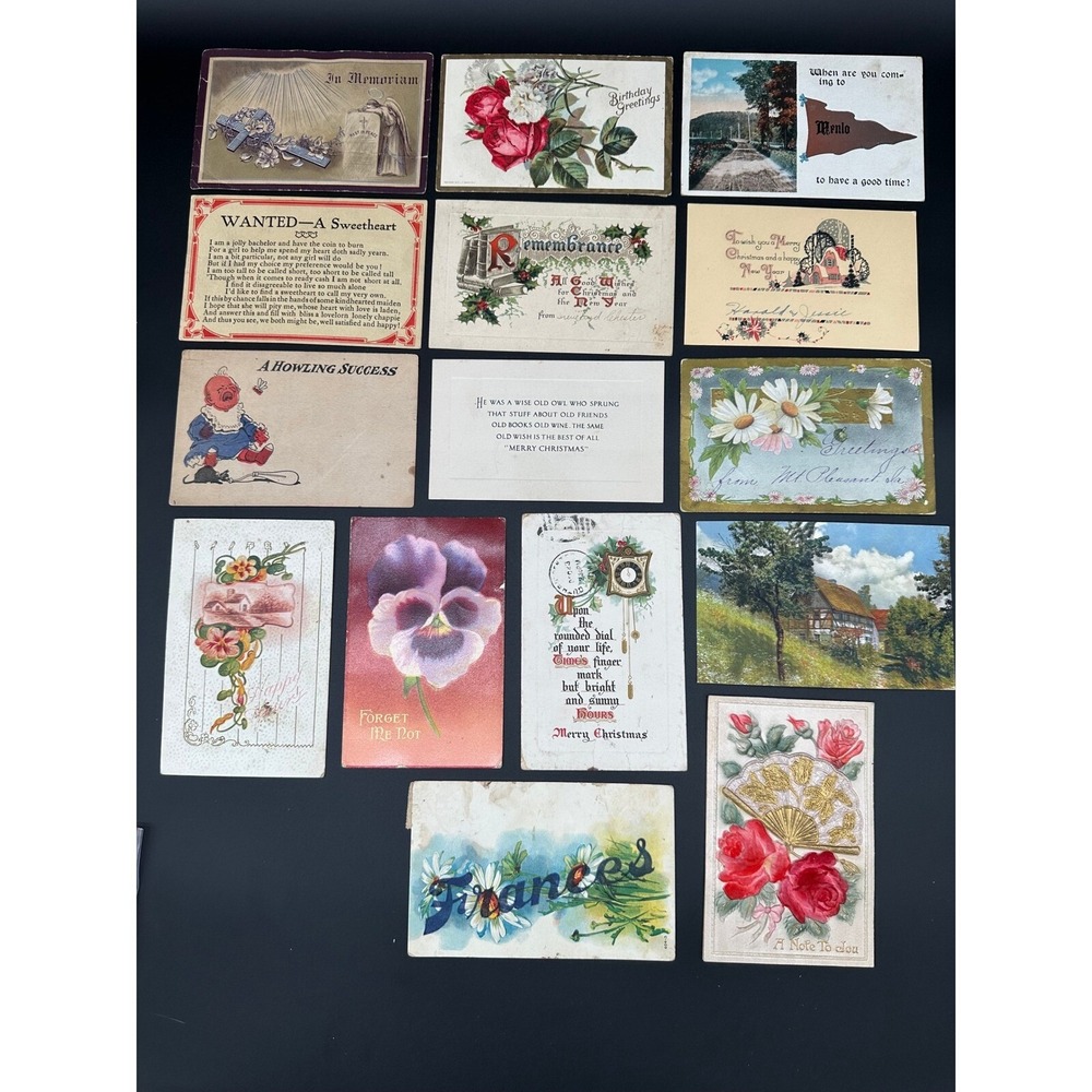Antique Postcards Ephemera Lot Vintage Greetings Birthday Christmas Flowers 16